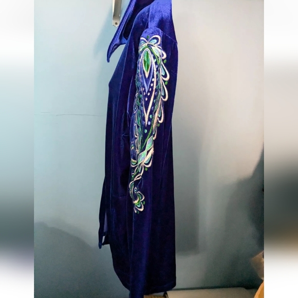 Vintage Bob Mackie Wearable Art MD Blue Embroidered Velvet Full Zip Jacket #W21 - Picture 7 of 14